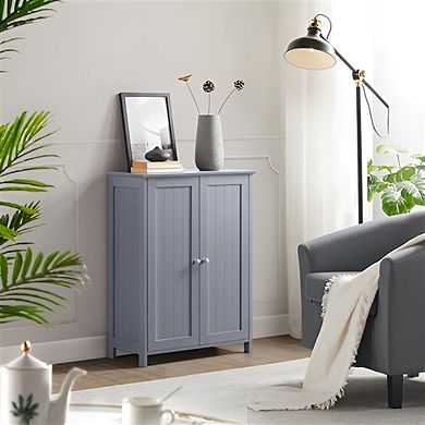 Grey Freestanding Floor Cabinet with Two Doors for Bathroom or Kitchen, 31.7-inch H