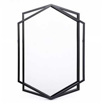 LuxenHome 32" Black Metal Hexagon Frame Wall Accent Mirror Wall Mounted Bathroom Vanity Mirror Decor