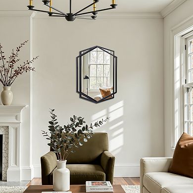 LuxenHome 32" Black Metal Hexagon Frame Wall Accent Mirror Wall Mounted Bathroom Vanity Mirror Decor