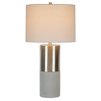 29 Inch Table Lamp, Set Of 2, Metal, Concrete, Gray And Chrome Finish