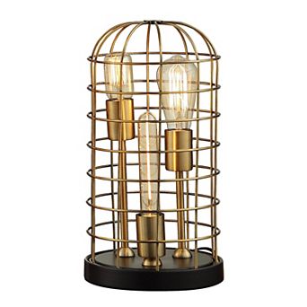 16 Inch Table Lamp, Vintage Caged Dome Shade, Metal Frame, Classic Gold