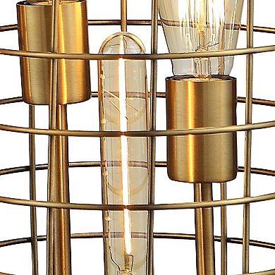 16 Inch Table Lamp, Vintage Caged Dome Shade, Metal Frame, Classic Gold