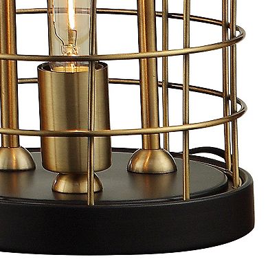 16 Inch Table Lamp, Vintage Caged Dome Shade, Metal Frame, Classic Gold