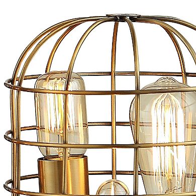 16 Inch Table Lamp, Vintage Caged Dome Shade, Metal Frame, Classic Gold