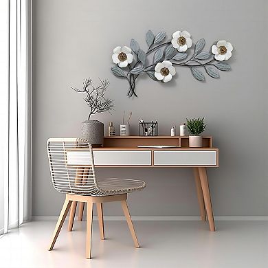 LuxenHome Magnolia Flowers Metal Wall Decor