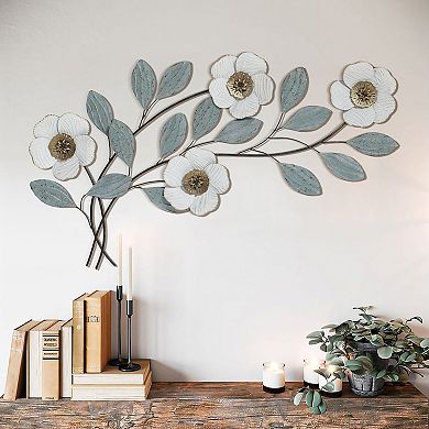 LuxenHome Magnolia Flowers Metal Wall Decor
