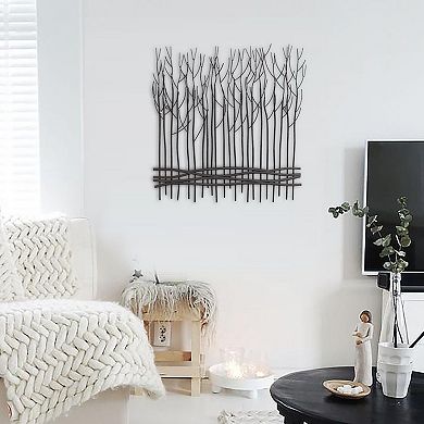 LuxenHome Rustic Black Large Metal Abstract Field Of Trees Wall Decor