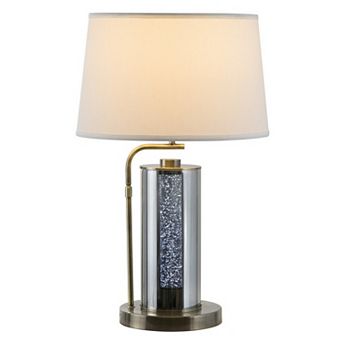 29 Inch Table Lamp With Led Night Light Stand, Glass, Antique Brass