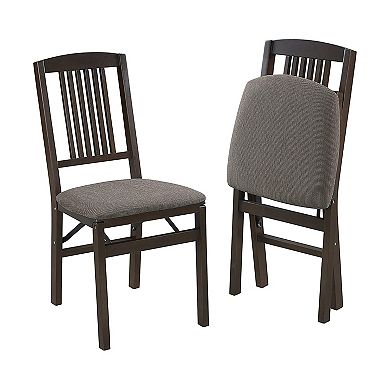 Meco Stakmore Wood Fabric Upholstered Seat Folding Chair Set, Espresso (2 Pack)