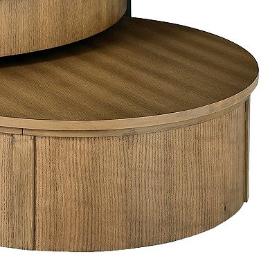 36 Inch 2 Piece Round Nesting Coffee Table, Lift Top Storage, Wheels, Brown
