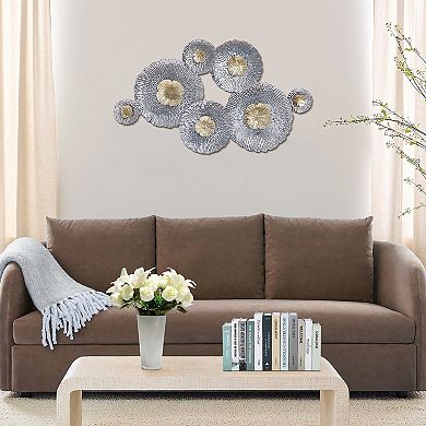 LuxenHome Silver And Gold Flowers Metal Wall Decor