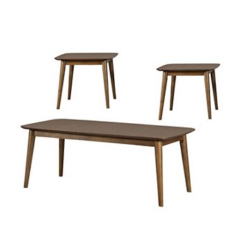 3 pc Rectangular Coffee and Square End Table Set, Rich Walnut Brown Wood