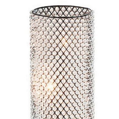 16 Inch Table Lamp, Crystal Cylinder Shade, Metal Mesh, Antique Bronze