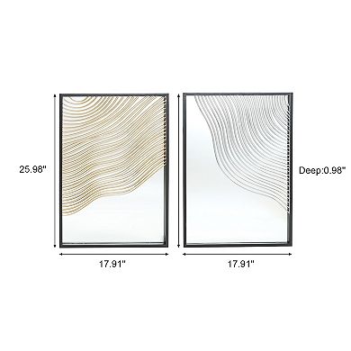 LuxenHome Set of 2 Modern Iron Waves Rectangular Accent Wall Mirrors
