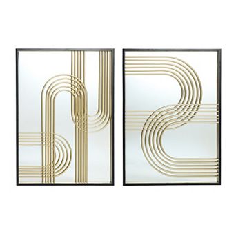 LuxenHome Set of 2 Modern Gold Iron Loops Rectangular Accent Wall Mirrors