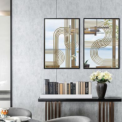 LuxenHome Set of 2 Modern Gold Iron Loops Rectangular Accent Wall Mirrors