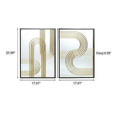 LuxenHome Set of 2 Modern Gold Iron Loops Rectangular Accent Wall Mirrors