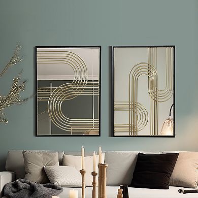 LuxenHome Set of 2 Modern Gold Iron Loops Rectangular Accent Wall Mirrors