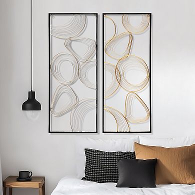 LuxenHome Gold And Silver Abstract Rectangular Metal Wall Decor, Set Of 2