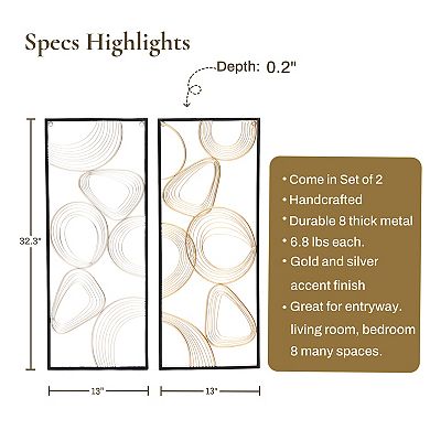 LuxenHome Gold And Silver Abstract Rectangular Metal Wall Decor, Set Of 2