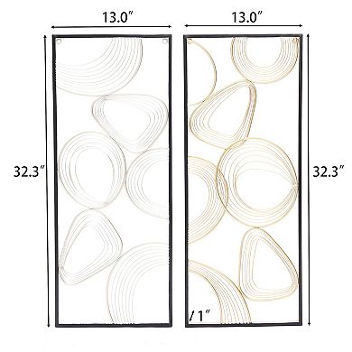 LuxenHome Gold And Silver Abstract Rectangular Metal Wall Decor, Set Of 2