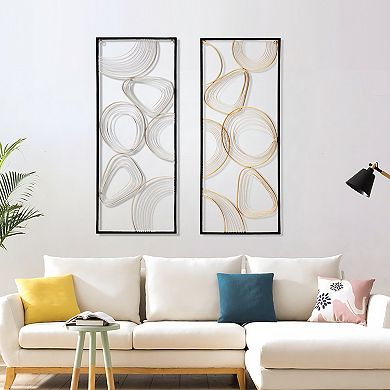 LuxenHome Gold And Silver Abstract Rectangular Metal Wall Decor, Set Of 2