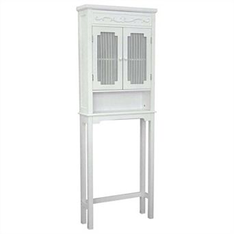 White Over-Toilet Storage Cabinet, 2 Frosted Glass Doors with Adjustable Shelf, 67 in H