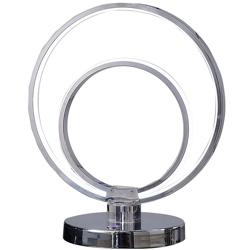 14 Inch Table Lamp, Modern Ring Led Light, Round Metal Base, Silver
