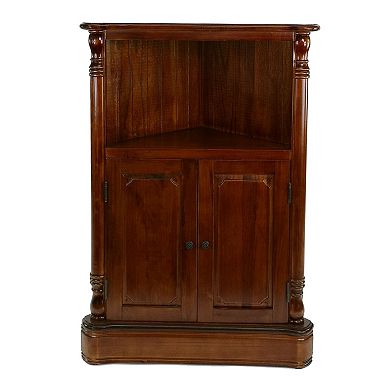 35 Inch Classic Wood Corner Cabinet, Open Shelf, 2 Door Cabinet, Brown