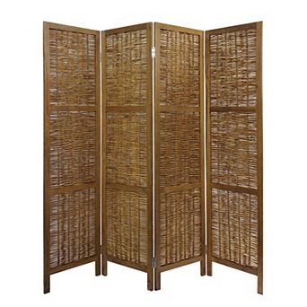 68 Inch Cottage Style 4 Panel Screen Room Divider, Willow Weaving, Brown