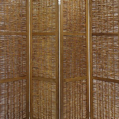 68 Inch Cottage Style 4 Panel Screen Room Divider, Willow Weaving, Brown