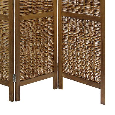68 Inch Cottage Style 4 Panel Screen Room Divider, Willow Weaving, Brown
