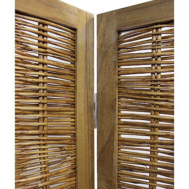 68 Inch Cottage Style 4 Panel Screen Room Divider, Willow Weaving, Brown