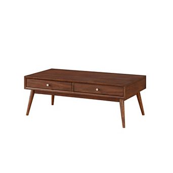 2 Drawer Wooden Coffee Table with Splayed Legs, Walnut Brown