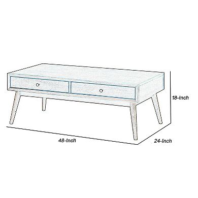 2 Drawer Wooden Coffee Table with Splayed Legs, Walnut Brown