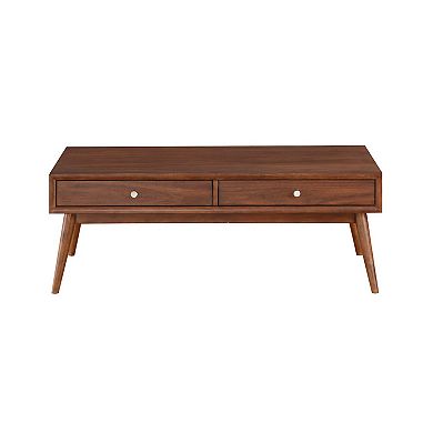 2 Drawer Wooden Coffee Table with Splayed Legs, Walnut Brown
