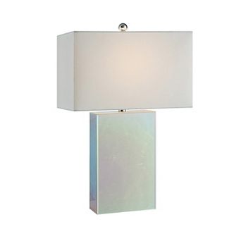 26 Inch Table Lamp, Rectangular Stand, Set Of 2, Glass, Multitone White