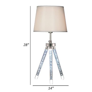 28 Inch Table Lamp, Led Tripod Base, Acrylic And Sand Chrome Finished Metal