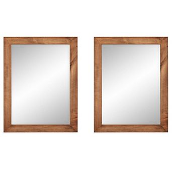 Set Of 2 Modern Farmhouse Mirror Set Distressed Brown Wood Frame