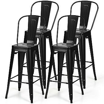 Set Of 4 Black 30" Height High Back Metal Industrial Bar Stools