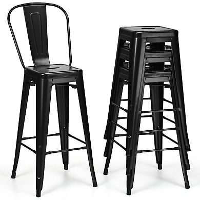 Set Of 4 Black 30" Height High Back Metal Industrial Bar Stools