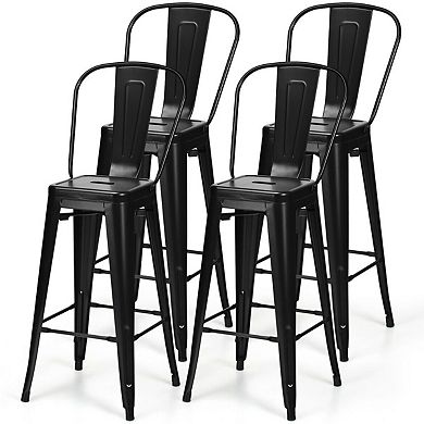 Set Of 4 Black 30" Height High Back Metal Industrial Bar Stools