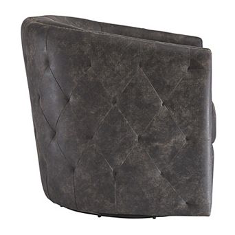 31 Inch Barrel Back Leatherette Swivel Accent Chair, Black