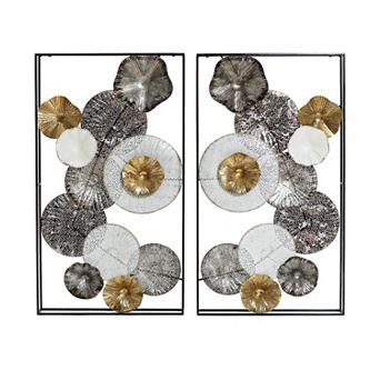 LuxenHome Set Of 2 Modern Multi-color Abstract Flowers Metal Wall Decor