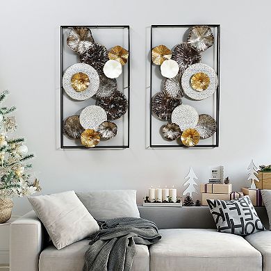 LuxenHome Set Of 2 Modern Multi-color Abstract Flowers Metal Wall Decor