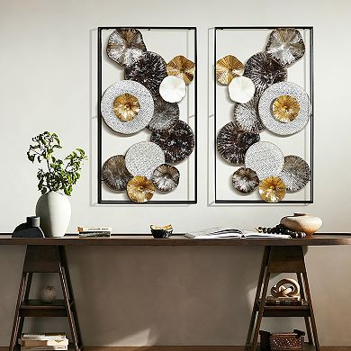 LuxenHome Set Of 2 Modern Multi-color Abstract Flowers Metal Wall Decor