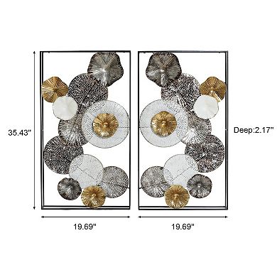 LuxenHome Set Of 2 Modern Multi-color Abstract Flowers Metal Wall Decor