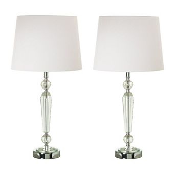 24 Inch Table Lamp Set Of 2 With Glass Stands, Metal Base, Clear Finish