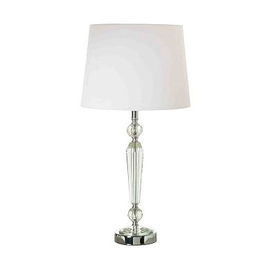 24 Inch Table Lamp Set Of 2 With Glass Stands, Metal Base, Clear Finish