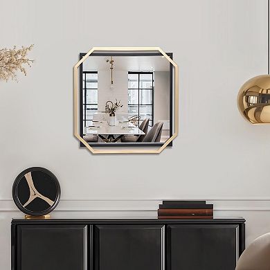 LuxenHome Gold and Black Metal Floating Frame Wall Accent Mirror